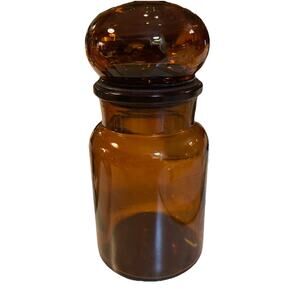 Apothecary Amber Brown Glass Jar with Bubble Lid Made in Belgium 73.25” Vintage
